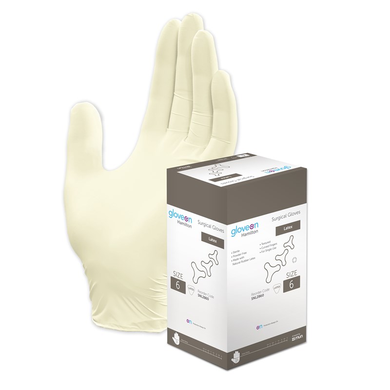 Surgical Gloves Hamilton Latex, Powder Free Textured Sterile Size 6